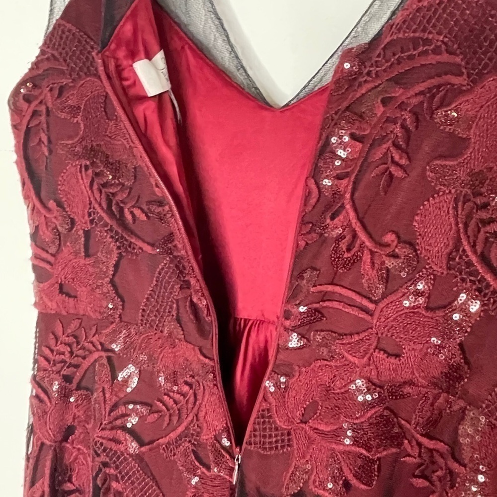 Belle by Badgley Mischka Wine Lace Overlay Dress - Picture 3 of 8
